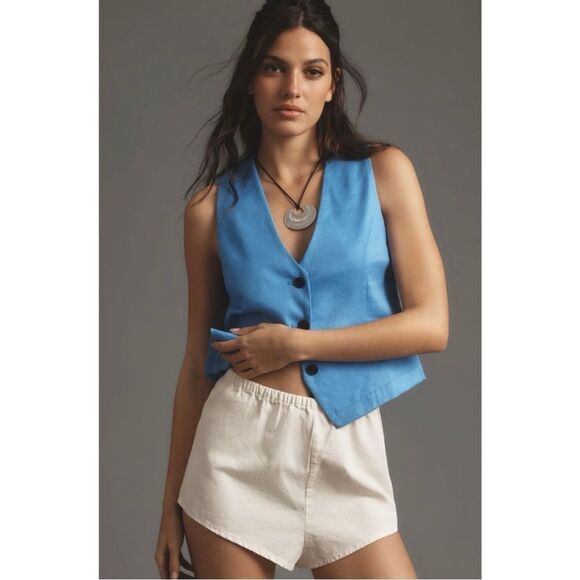 NEW By Anthropologie White Linen Pull-On Tap Cheeky Shorts X-Small or Medium - Picture 3 of 8